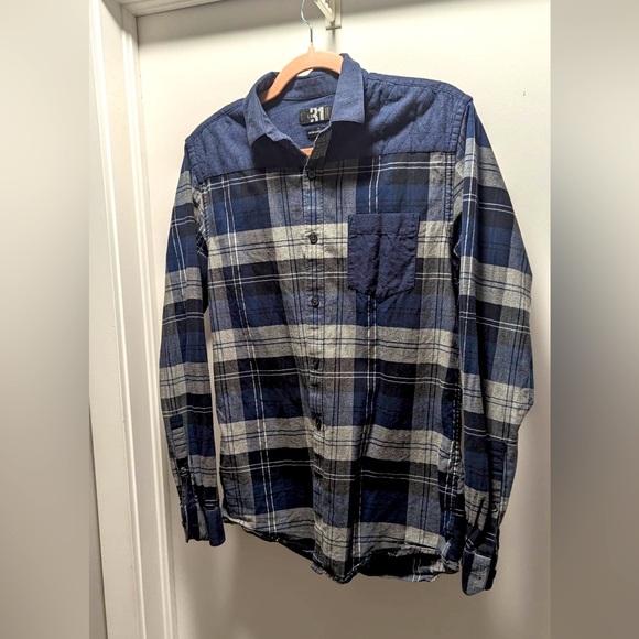 Le 31 Simons semi-fit blue plaid shirt - Picture 1 of 2